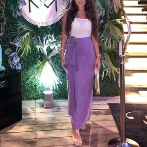 Purple rosette maxi jean skirt